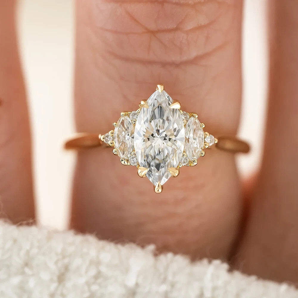 3.18 Ct IGI Certified Marquise Lab Grown 18k Yellow Gold Diamond Ring