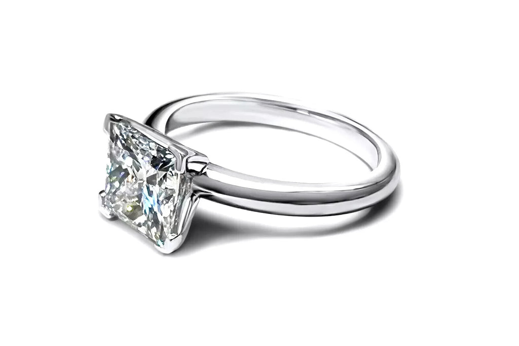 3.00 Ct F VS2 Princess Cut Diamond Ring 14k White Lab Grown IGI Certified
