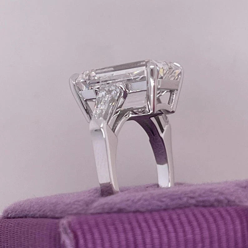 5.35 Ct IGI E VS1 Emerald Cut Lab Grown Diamond Side Baguette Three Stone Ring