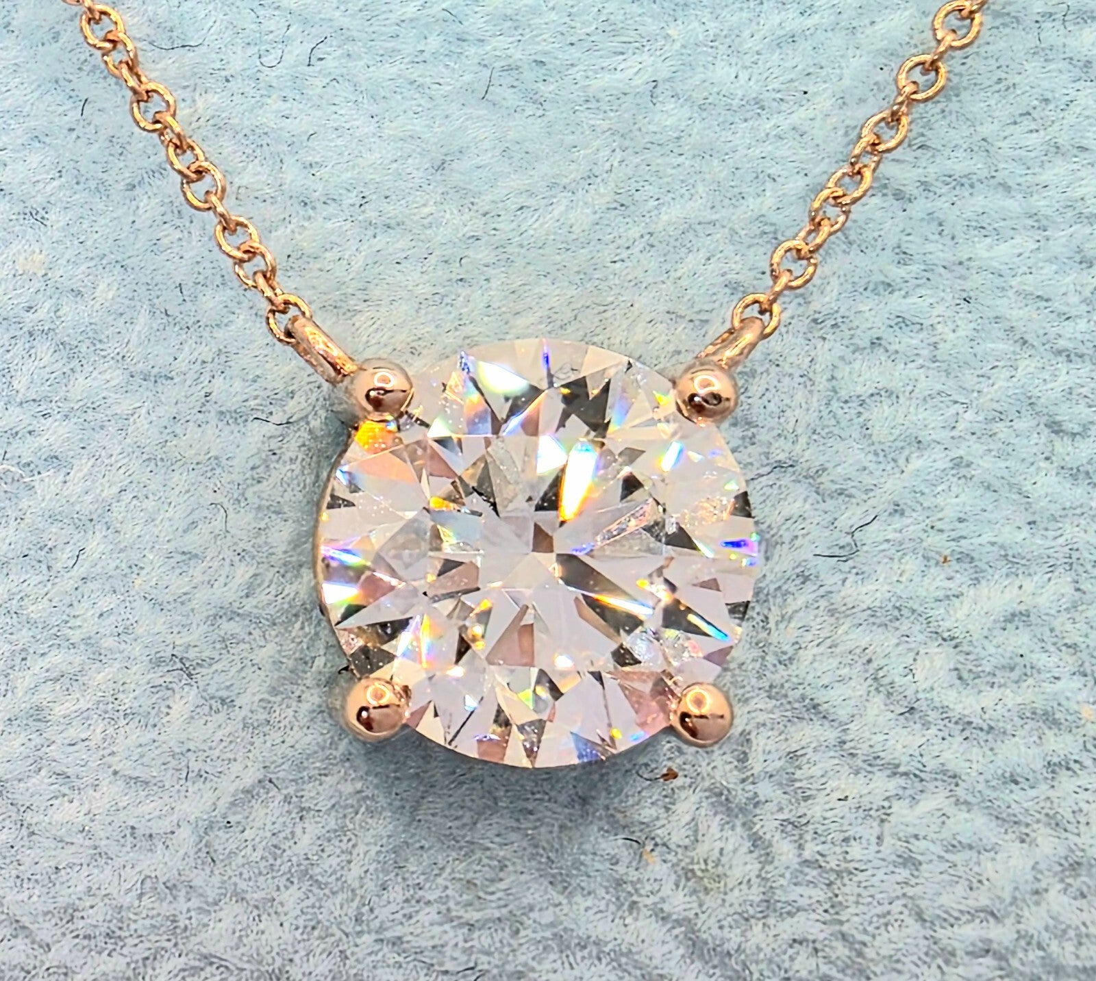 3.00 Ct F VS1 Round Lab Grown Diamond Pendant 14k Rose Gold IGI Certified