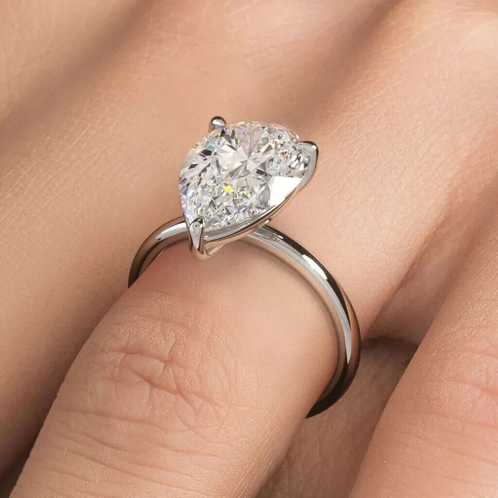 5.00 Ct Pear Shape E VS1 Diamond Ring Lab Grown Diamond IGI Certified 14k White