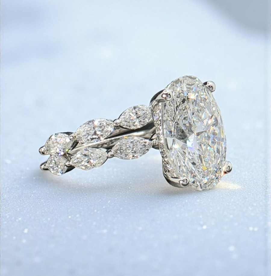 5.50 Ct E VS1 Lab Grown Diamond Engagement Ring IGI Certified 14k White W/ Band