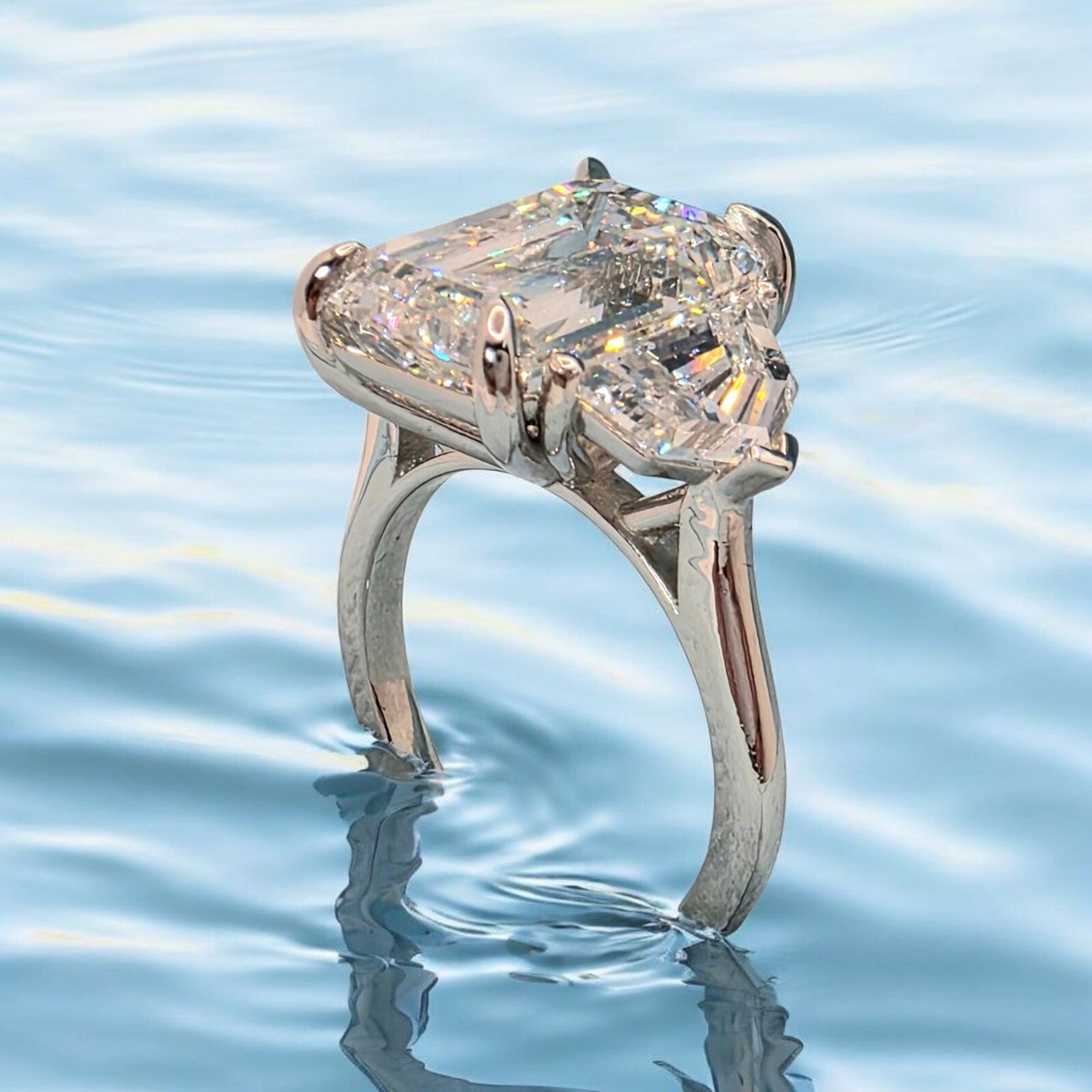 6.13 Ct  D VS1 Plat Emerald Cut Lab Grown Diamond Ring IGI Cert GIA Authenticate