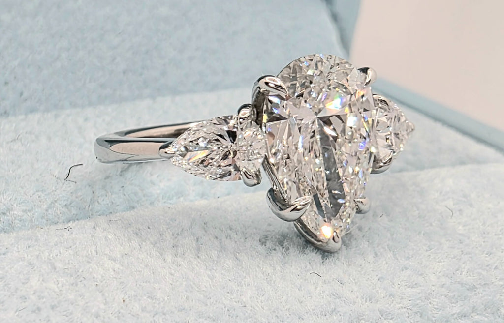 2.70 Ct 3 Stone Diamond Ring Pear Shape IGI Certified Lab Grown 14k White Gold