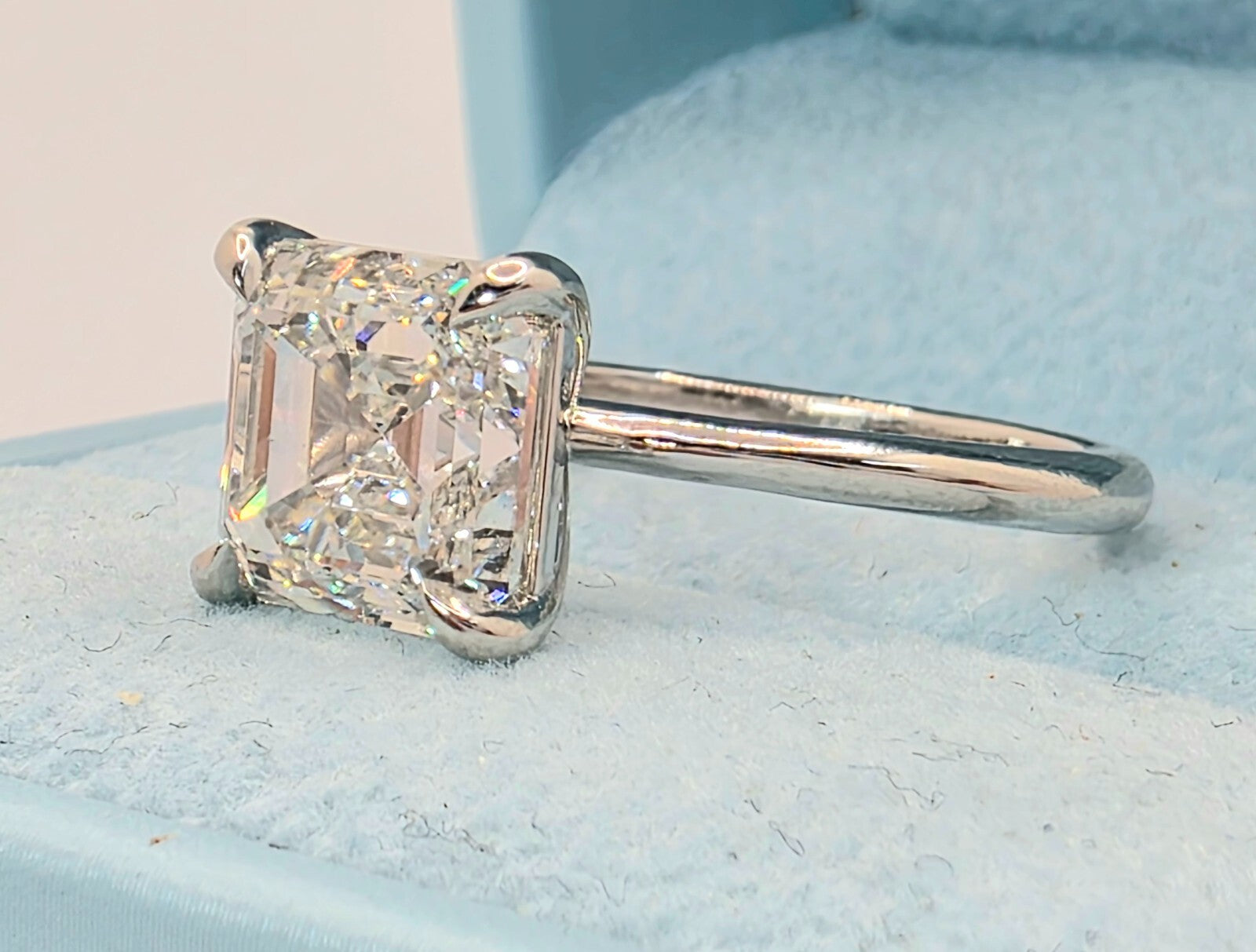 3.00 Ct D VS1 Asscher Cut Diamond Ring Lab Grown IGI Certified Set in Platinum