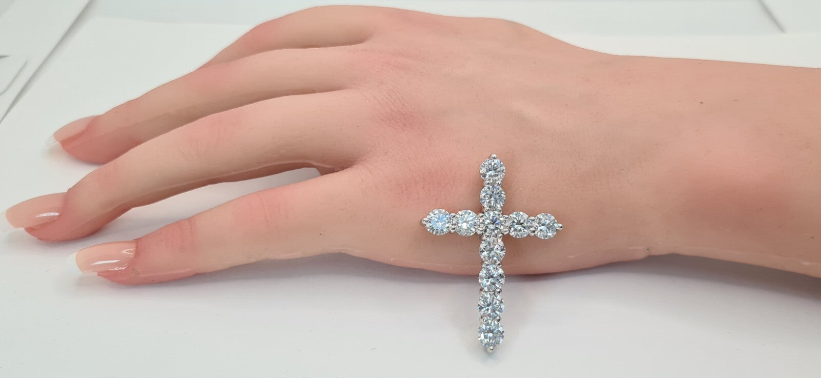 7.73 Ct E VS Round Lab Grown Large Diamond Cross Pendant Necklace 14k White Gold