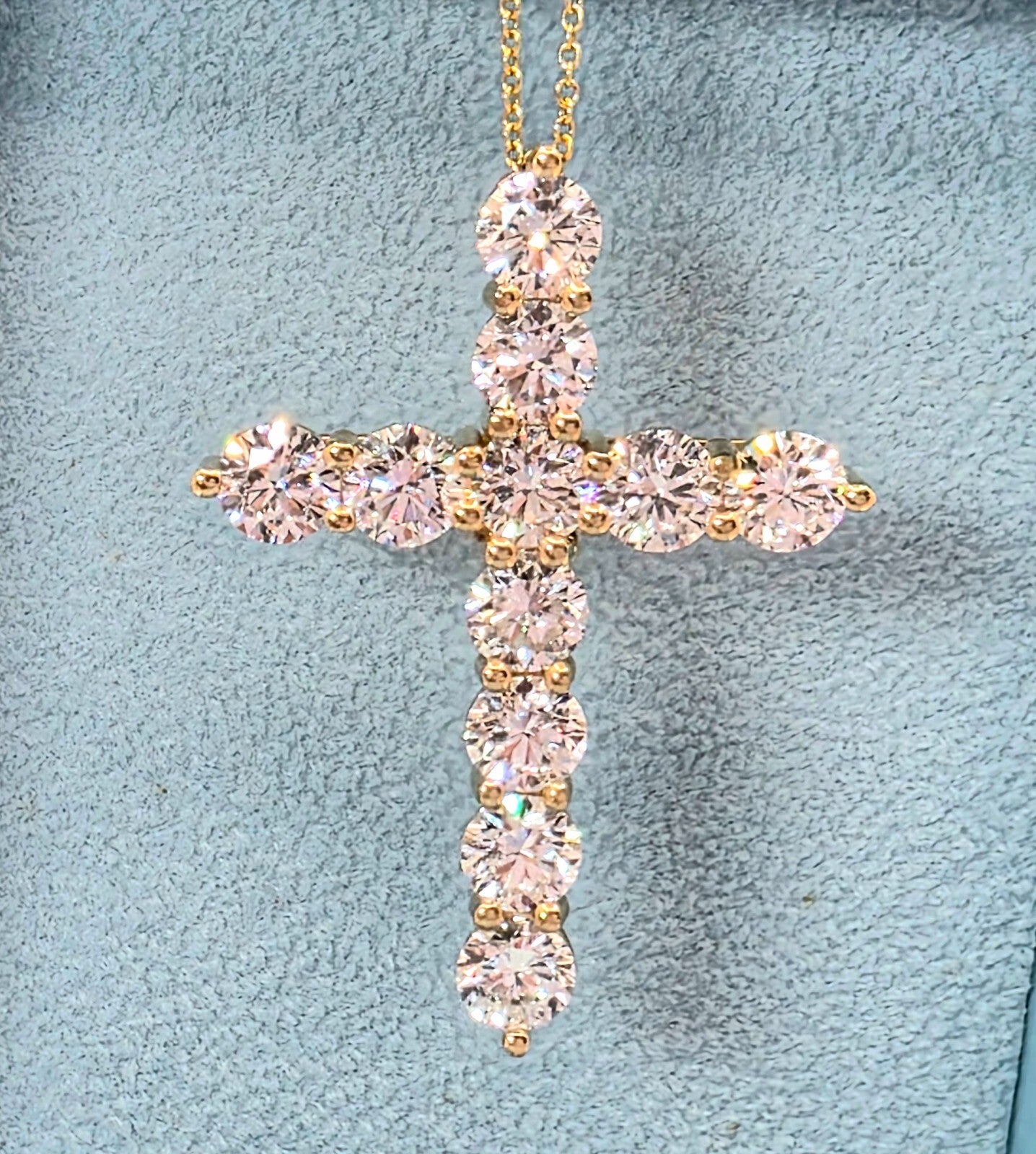 7.73 Ct E VS Round Lab Grown Large Diamond Cross Pendant Necklace 14k Gold