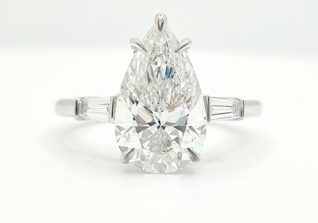 5.40 Ct E VS1 Pear Platinum Lab Grown Diamond Engagement Ring IGI Certified