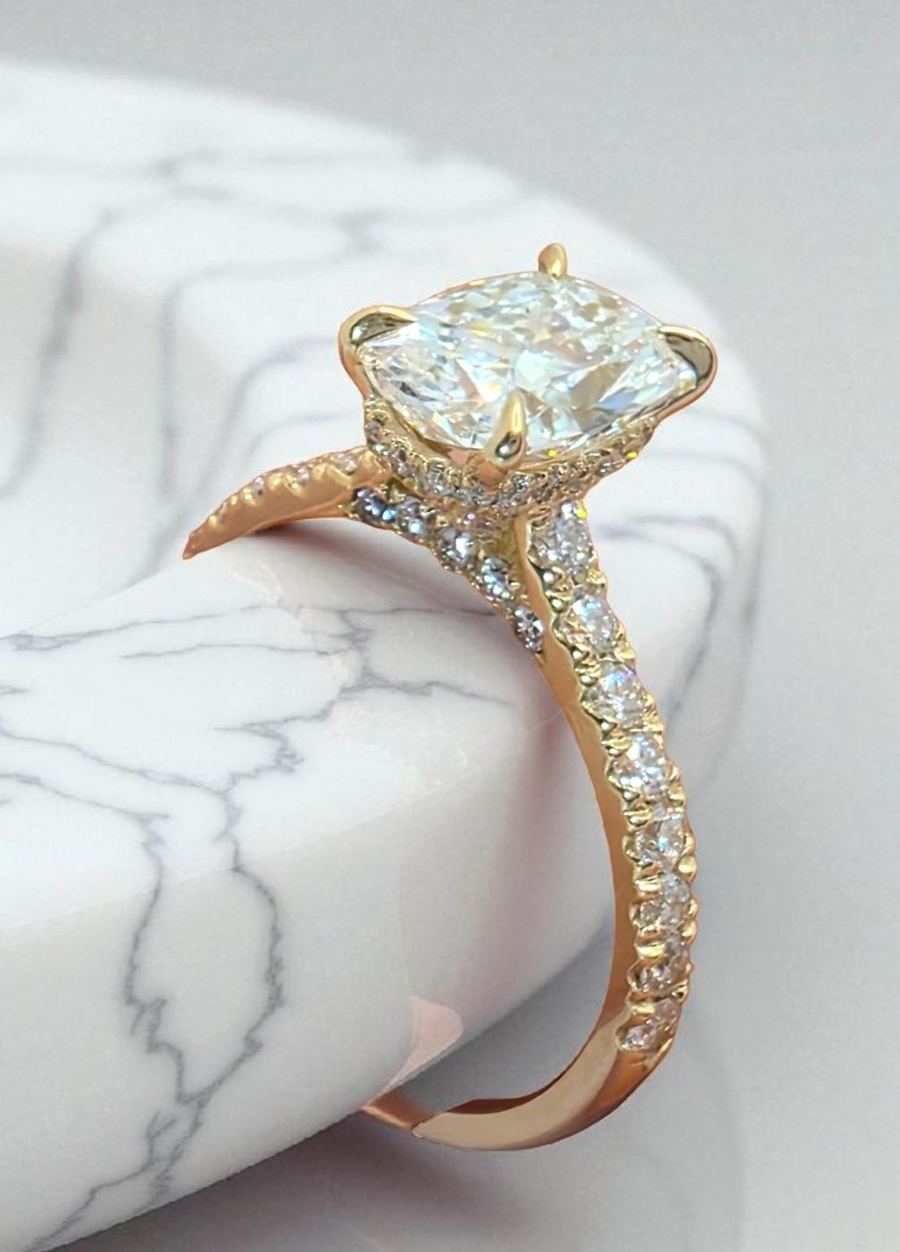 2.80 Cushion F VS1 14k Yellow Lab Grown Diamond Ring IGI Certified