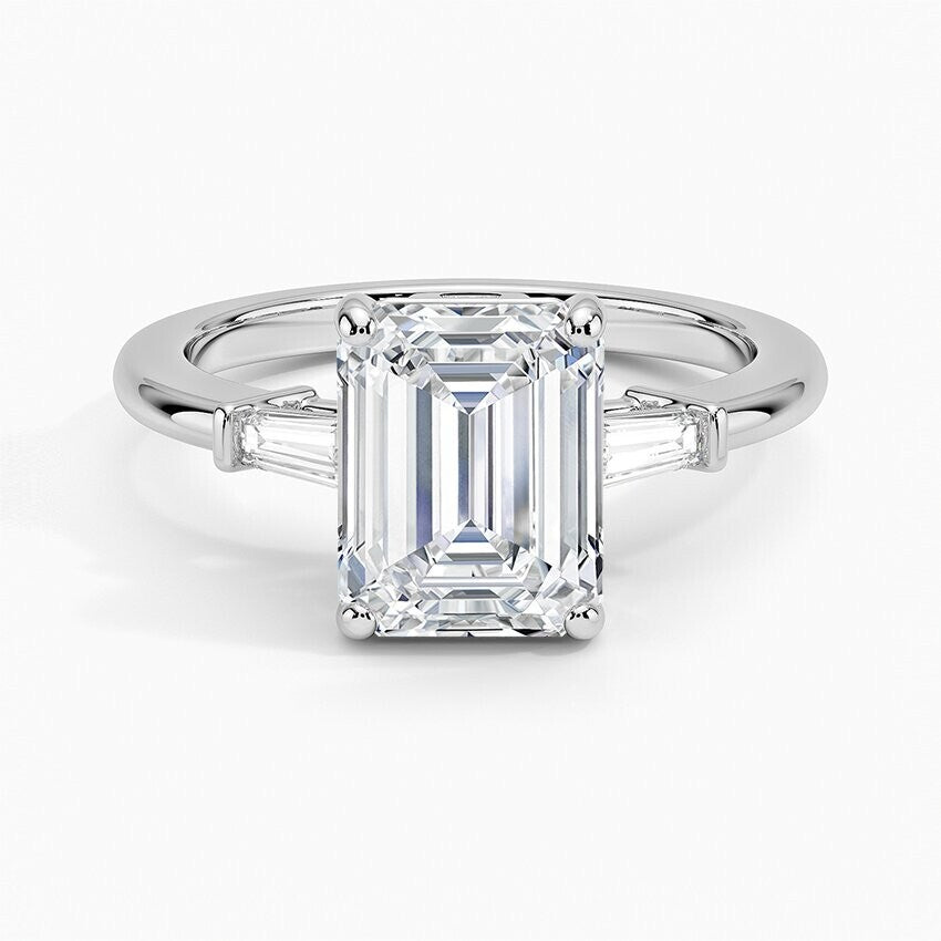 2.30 Ct Emerald Cut 14k White Gold Lab Grown Diamond Ring IGI Certified