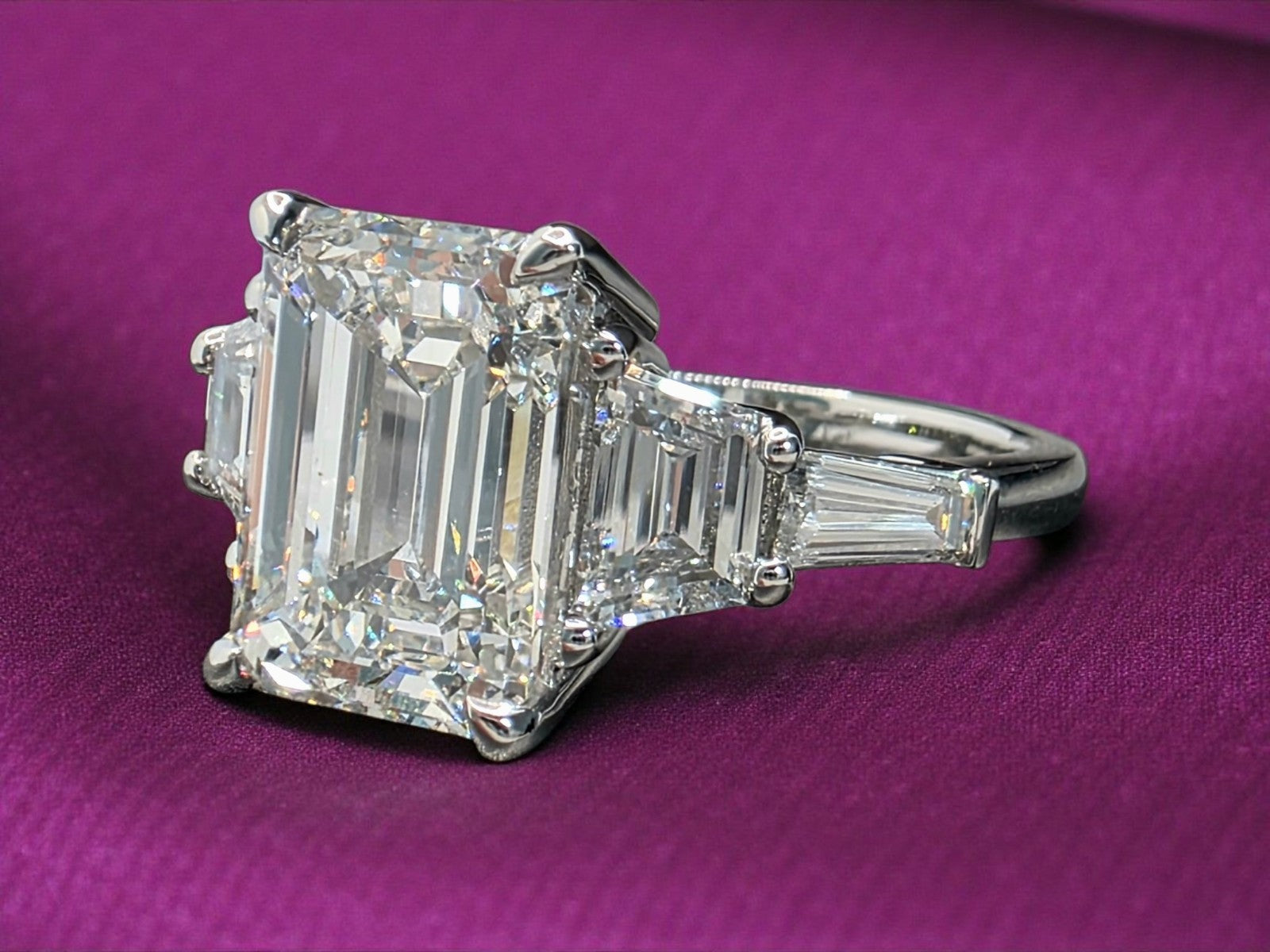 4.80 Carat E VS1 Platinum Emerald Cut IGI Certified Lab Grown Diamond Ring GIA