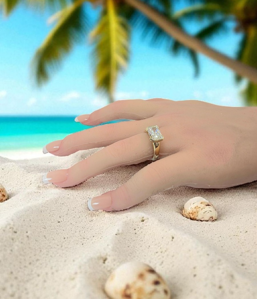 3.00 Ct IGI D VS1 Certified Radiant Cut Lab Grown Diamond Ring East West 14k