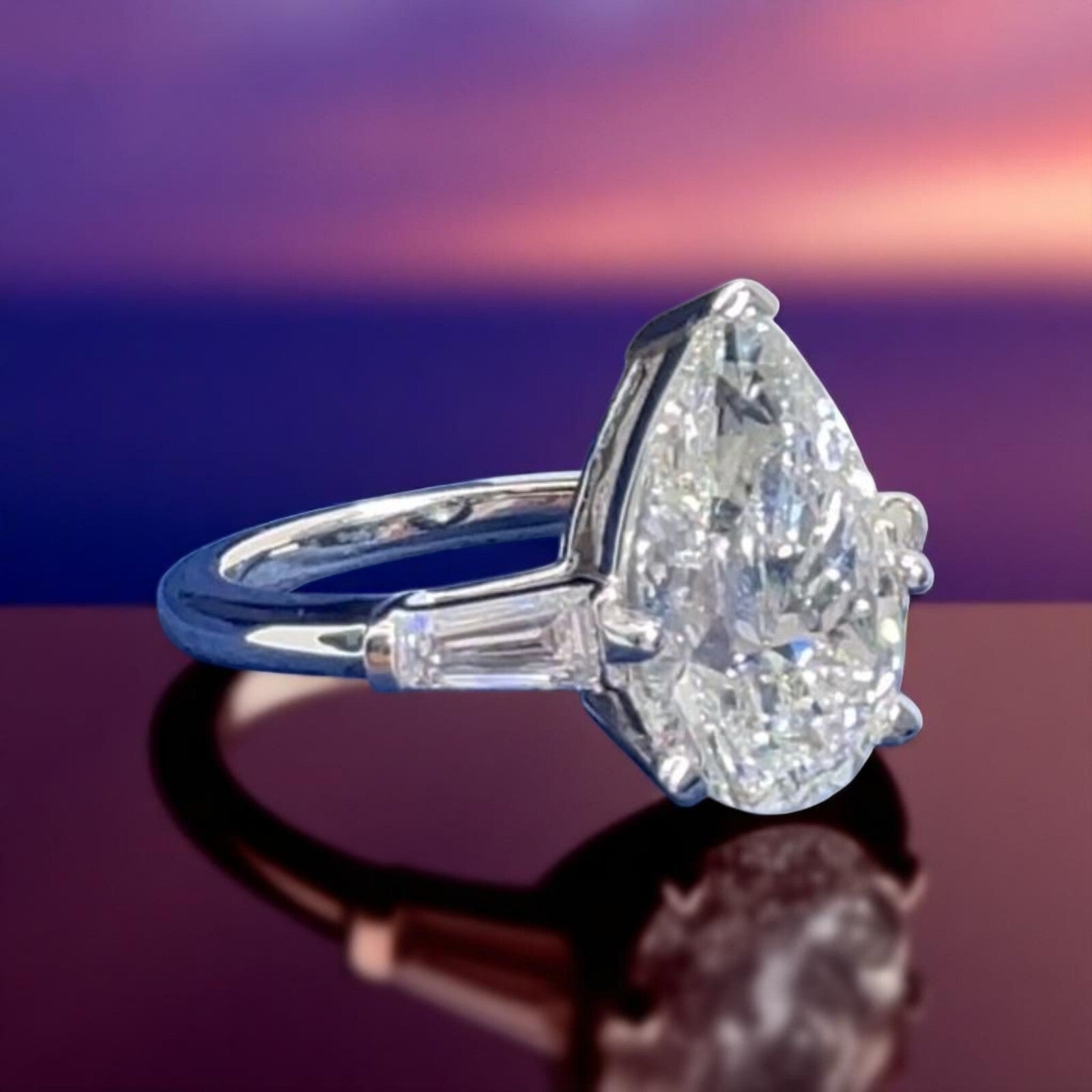 2.35 Ct D VS1 Pear  Shaped Platinum Lab Grown Diamond Ring IGI Certified