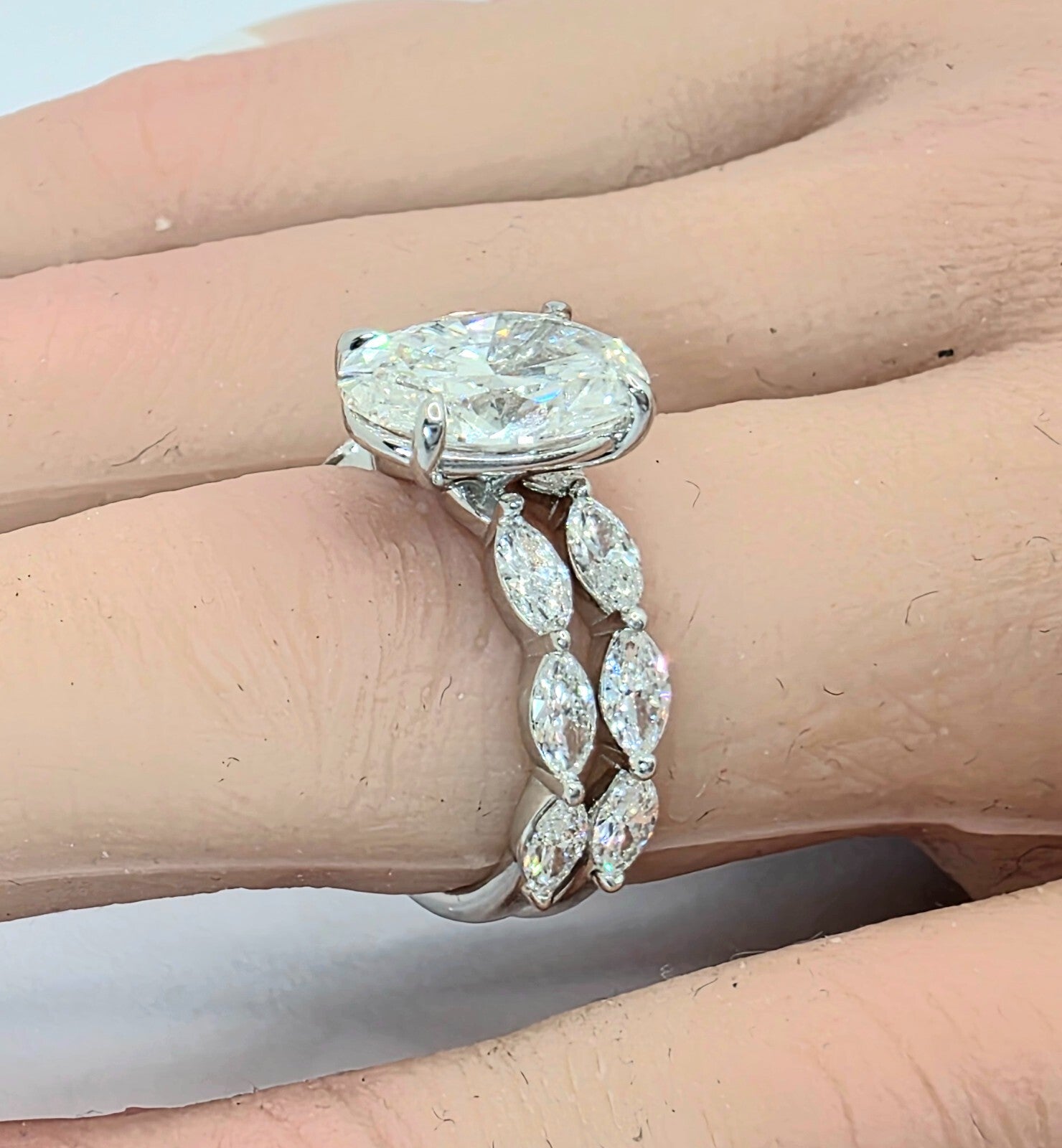 4.75 Ct E VS1 Lab Grown Diamond Engagement Ring IGI Certified 14k White W/ Band