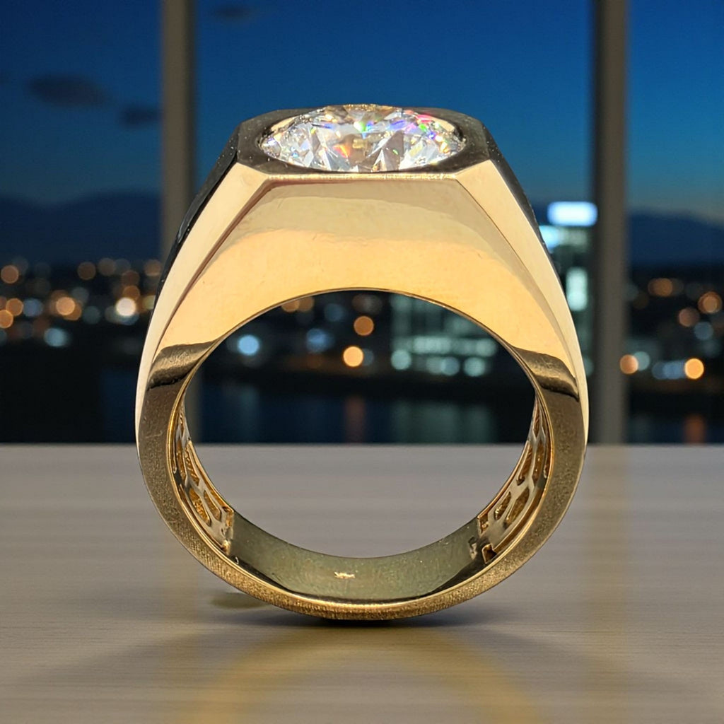 4.00 Ct D VS1 Lab Grown Round Diamond Men's Ring 14k Yellow Gold IGI Certified