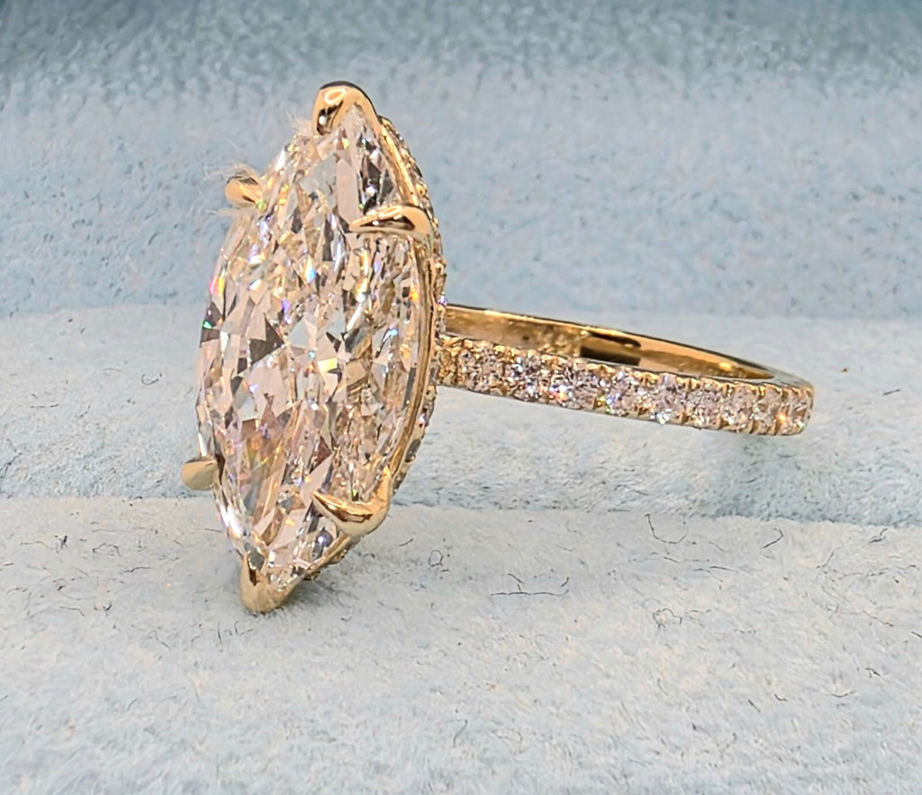 4.45 Carat Marquise Engagement Ring F VS1 Lab Diamond 14k Yellow Gold Certified