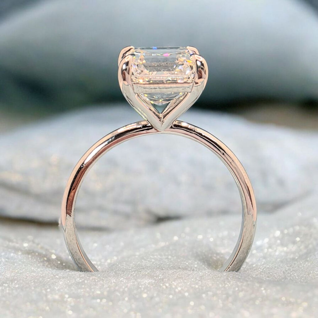 4.00 Ct F VS1 Asscher Cut Diamond Ring Lab Grown IGI Certified Set in Platinum