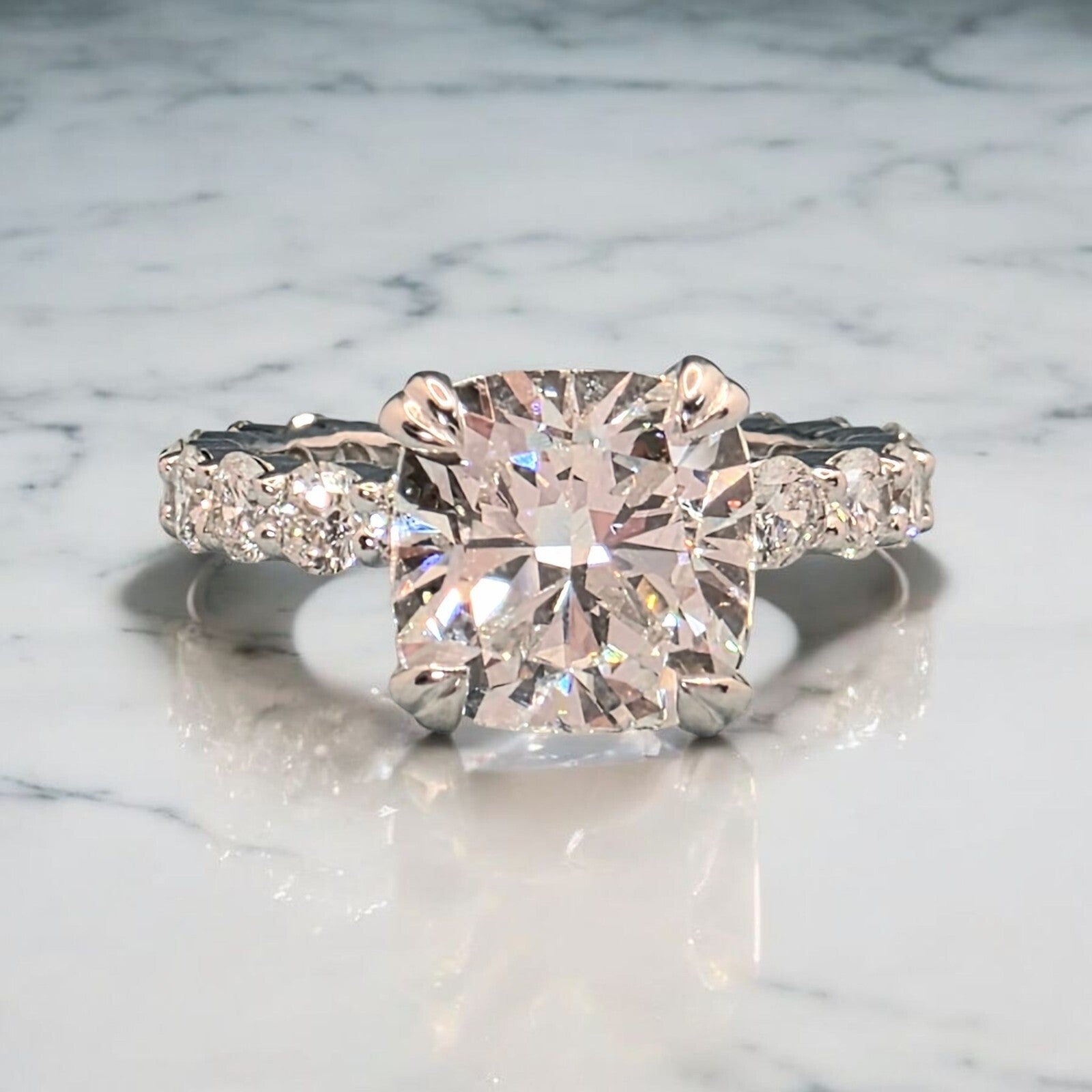 4.60 Ct D VS1 Cushion Diamond Engagement Ring IGI Certified Lab Grown 14k White