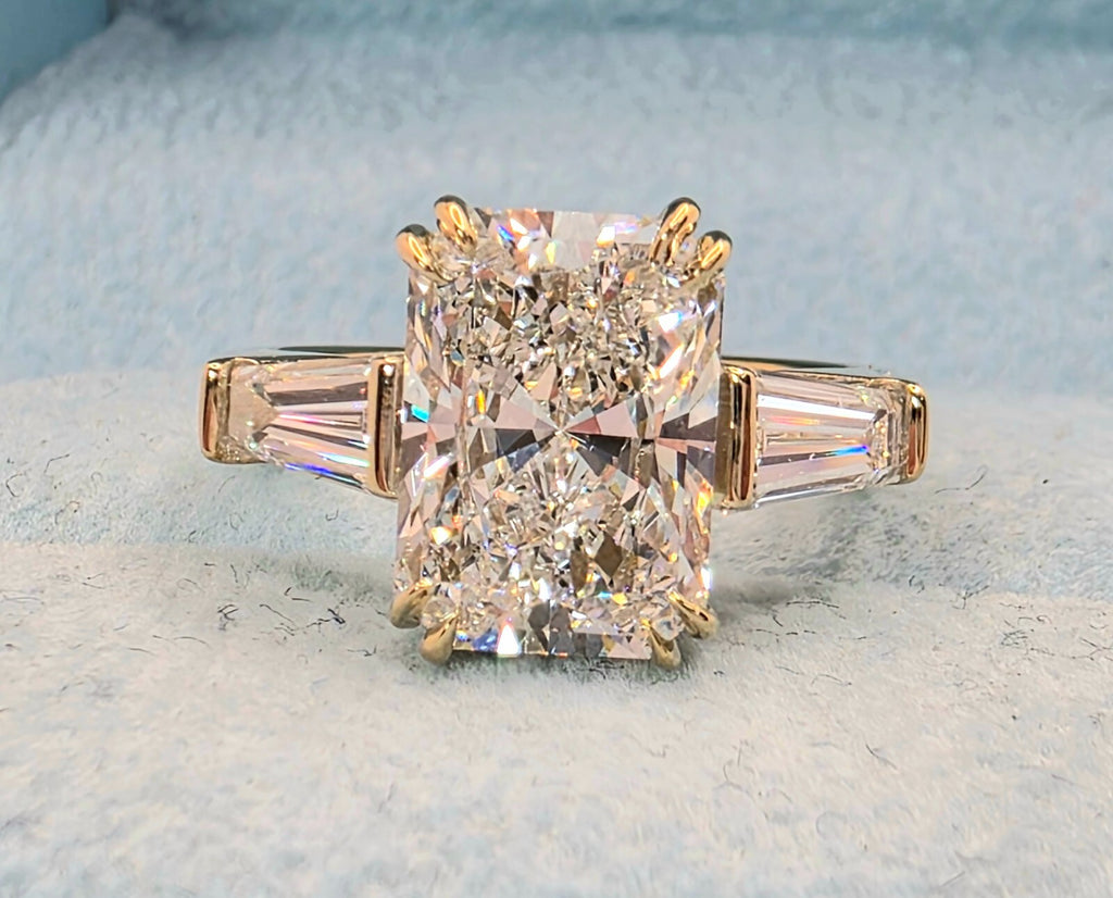 3.50 Ct D VS1 Radiant Lab Grown Diamond Ring IGI Certified 14k Yellow Gold