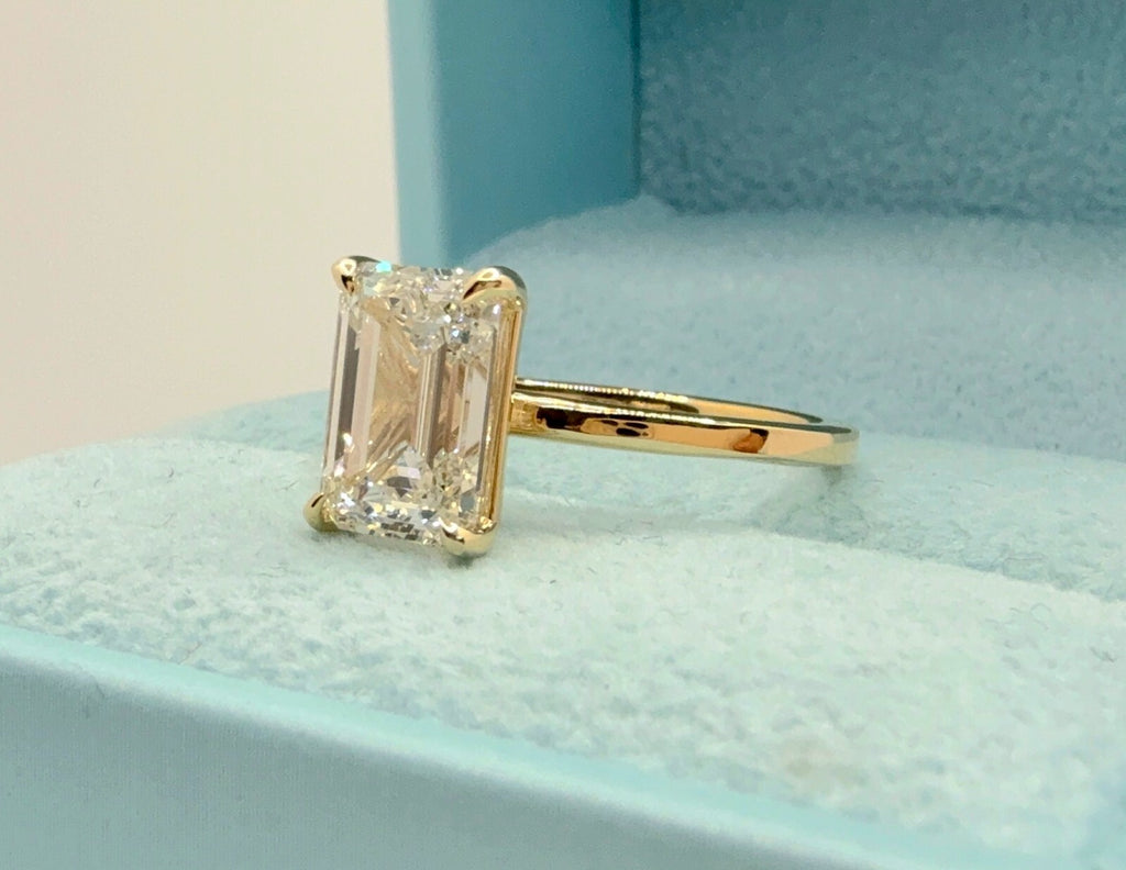 4.00 Ct D VS1 Emerald Cut Diamond Ring Lab Grown IGI Certified 14k Yellow Gold
