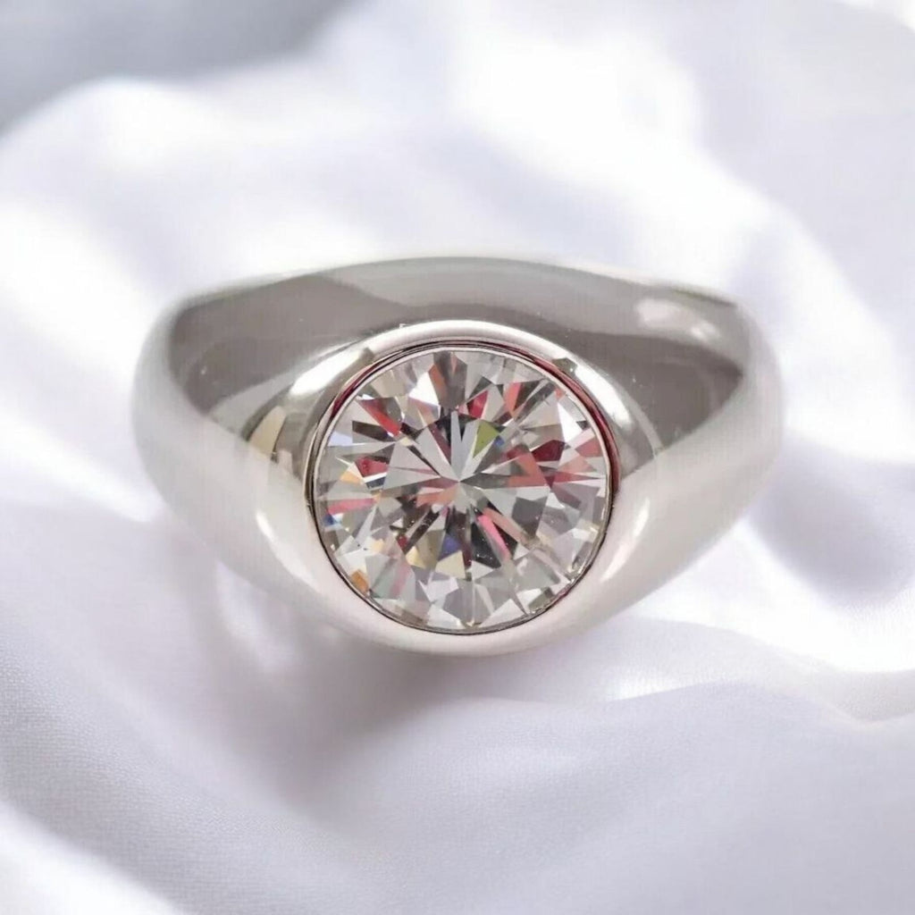 4.00 Ct D VS1 Lab Grown Round Diamond Men's Ring 14k White IGI Certified