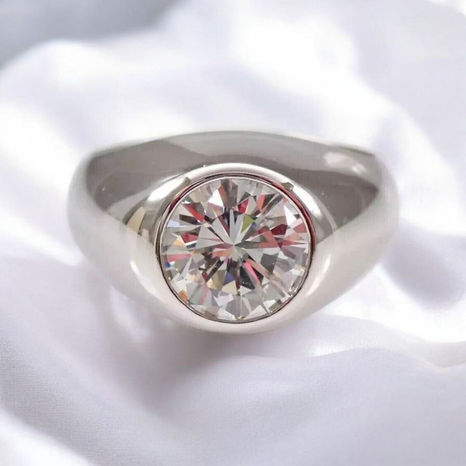 4.00 Ct D VS1 Lab Grown Round Diamond Men's Ring 14k White IGI Certified