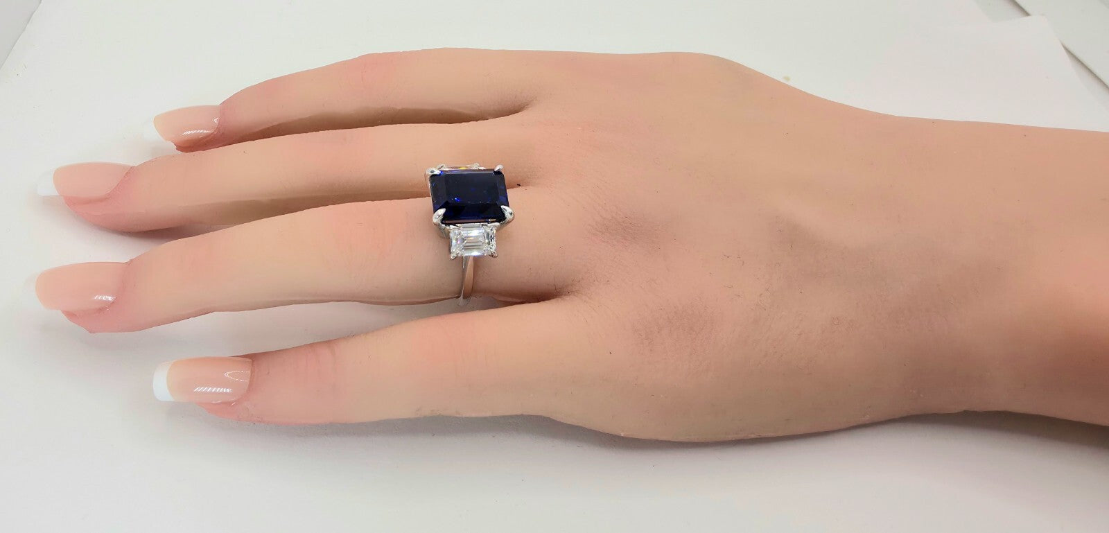 10.30 Ct Emerald Cut Lab Grown Sapphire and Diamond Ring 14k GIA Authenticated