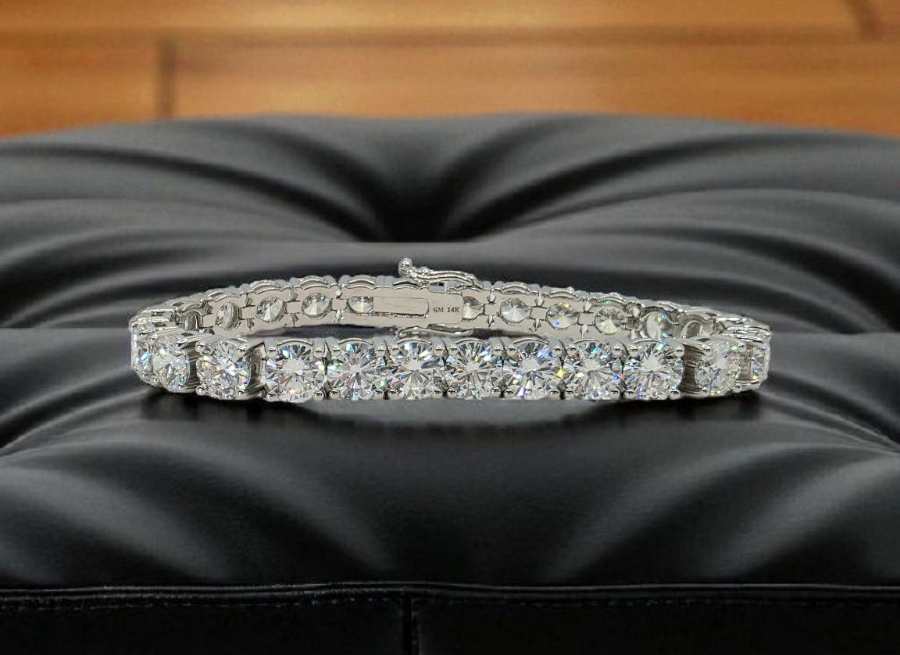 27.00 Ct D-F VVS Lab Grown Diamond Bracelet 14k White Gold GIA Authenticated