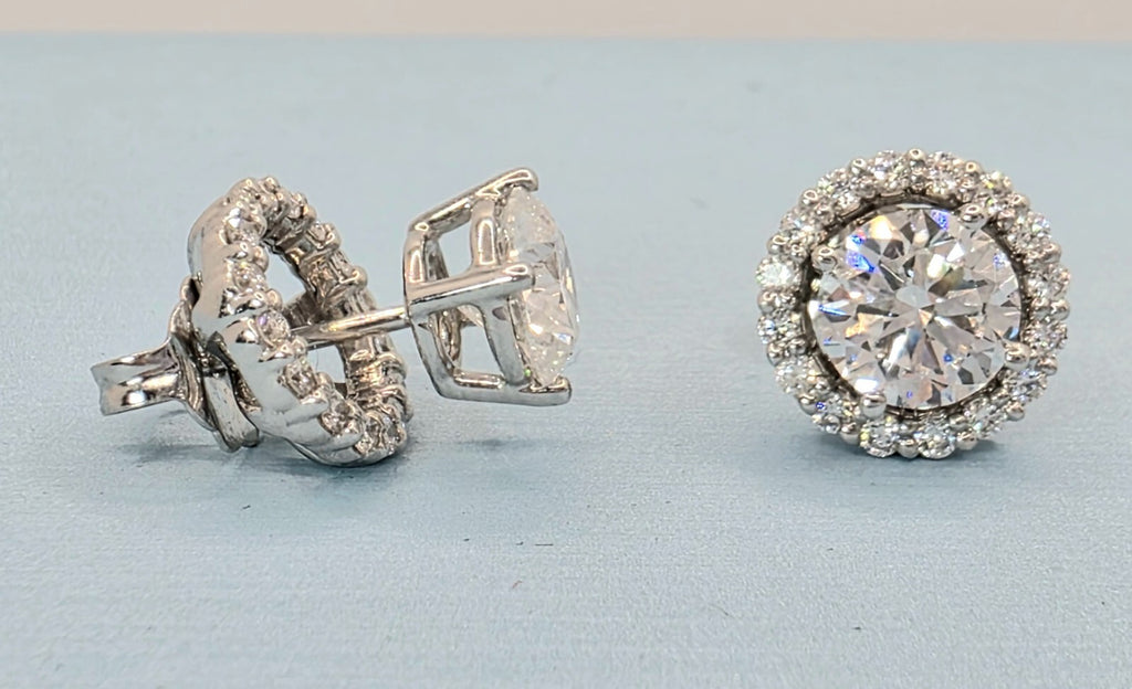 1.80 Ct E VS1 Round 4 Prong Lab Grown Diamond Stud Earrings 14k W/ Ear Jackets