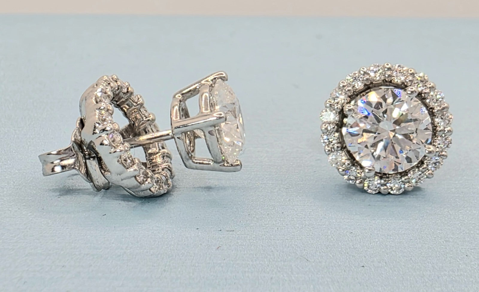 1.80 Ct E VS1 Round 4 Prong Lab Grown Diamond Stud Earrings 14k W/ Ear Jackets