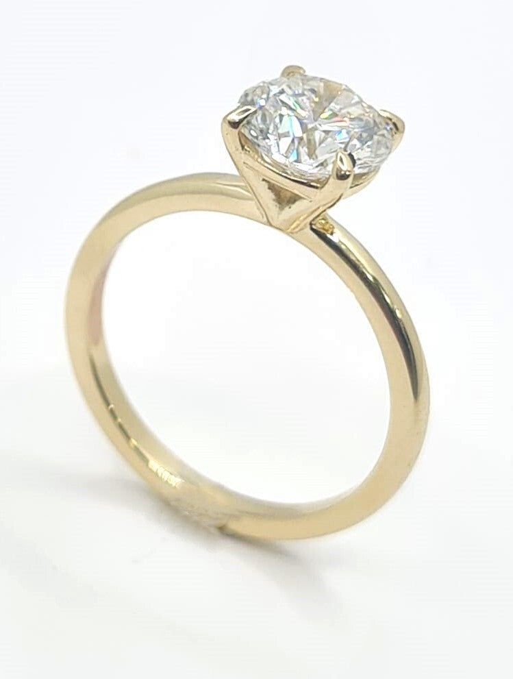 1.50 Ct F VS2 Round Solitaire 14k Yellow Lab Grown Diamond Ring IGI Certified