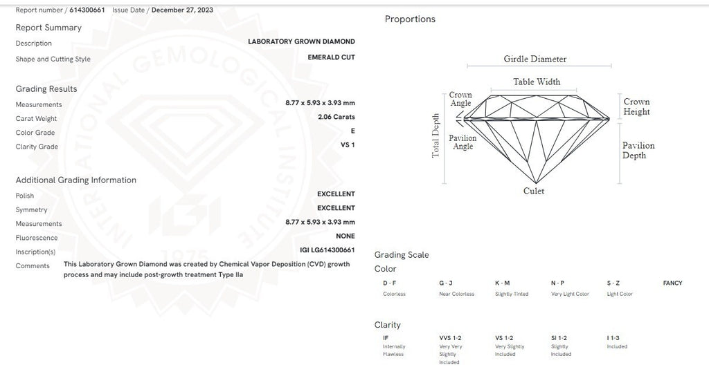 2.37 Carat Emerald Cut Diamond Engagement Ring IGI Certified Lab Grown 14k