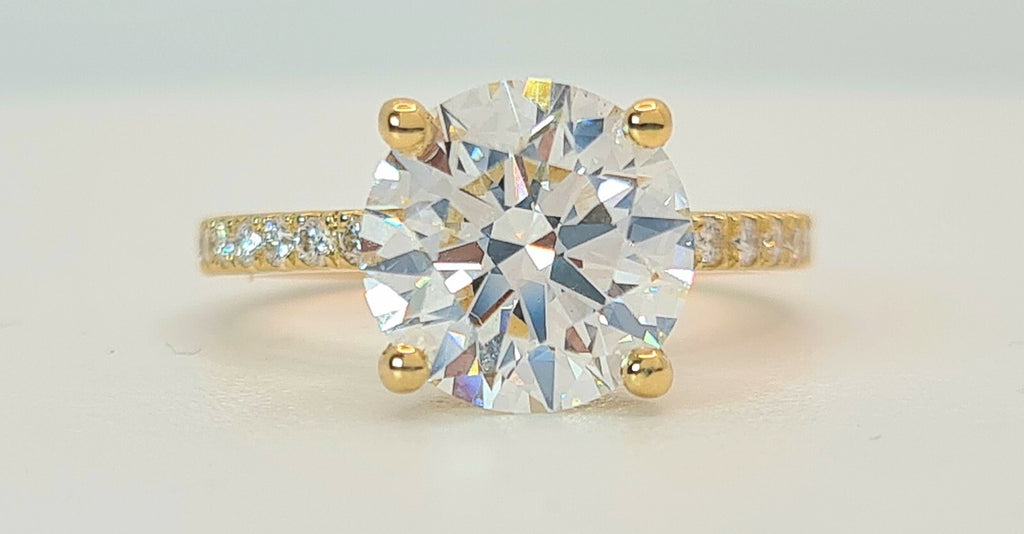 2.42 Ct D VS1 Round Lab Grown Diamond Engagement Ring 14k Yellow IGI Certified