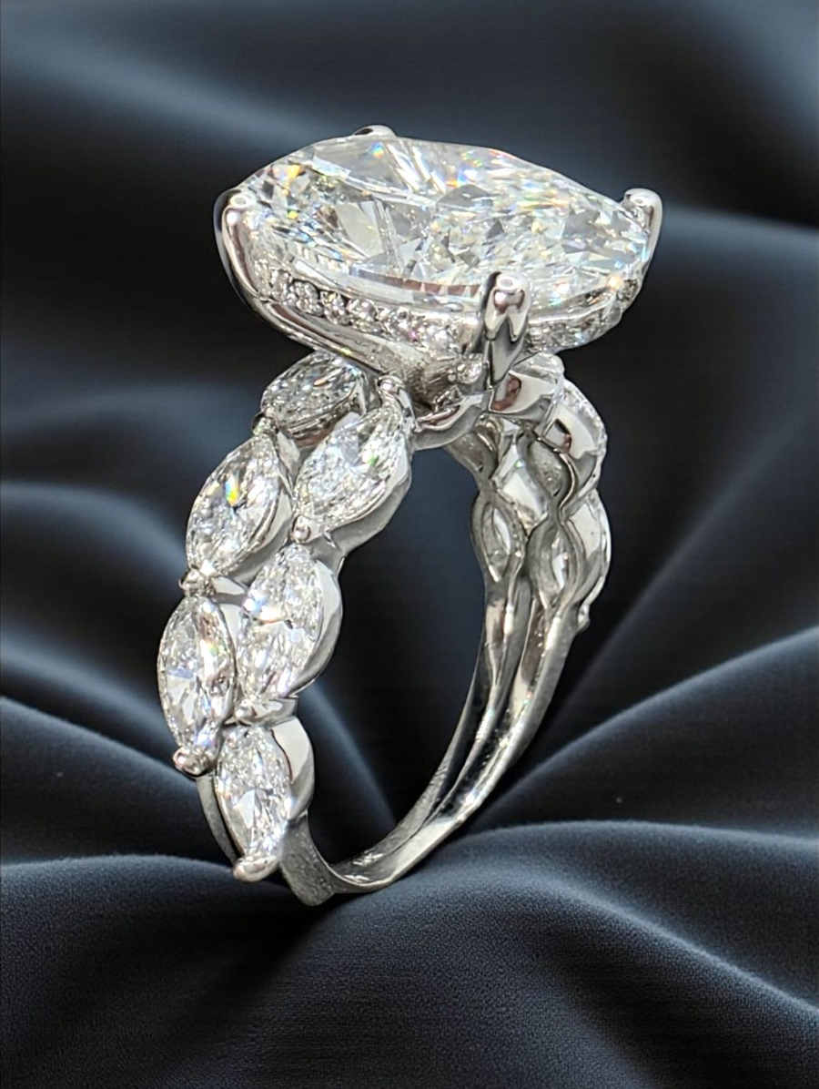 5.50 Ct E VS1 Lab Grown Diamond Engagement Ring IGI Certified 14k White W/ Band