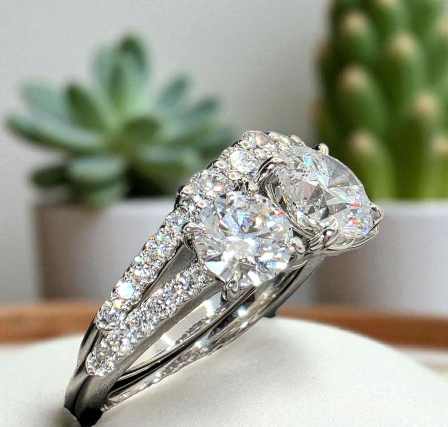 5.00 Ct D VS1 Lab Grown Diamond Ring With Matching Band IGI Certified 14k Gold