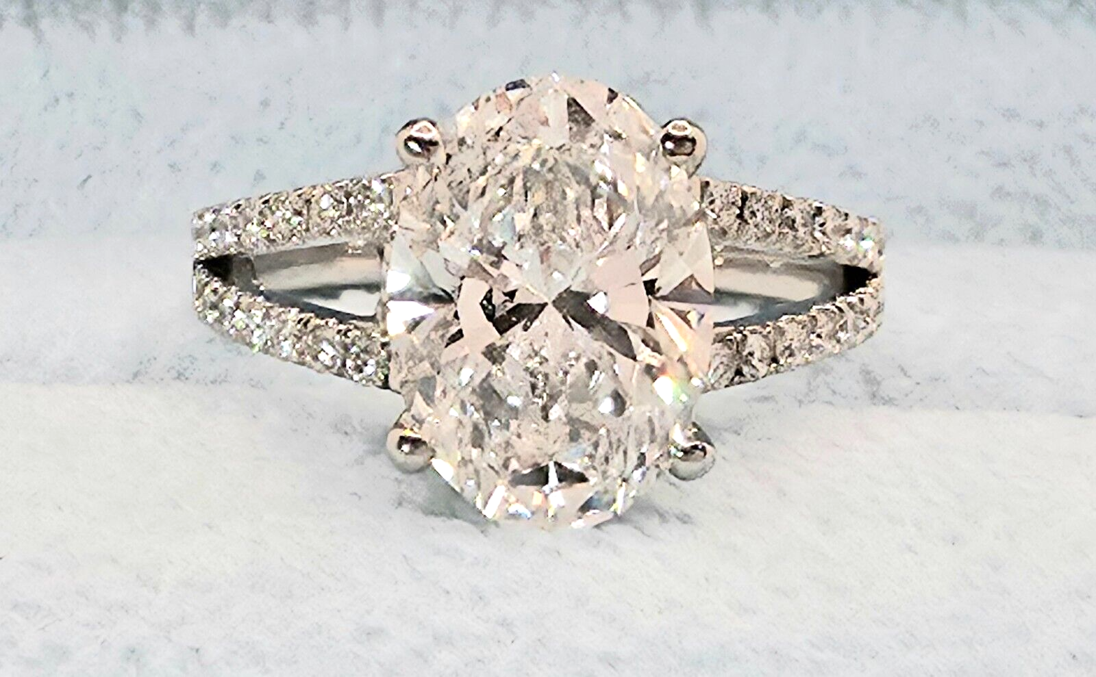3.50 Carat E VS1 Oval Diamond Engagement Ring IGI Certified Lab Grown 14k White