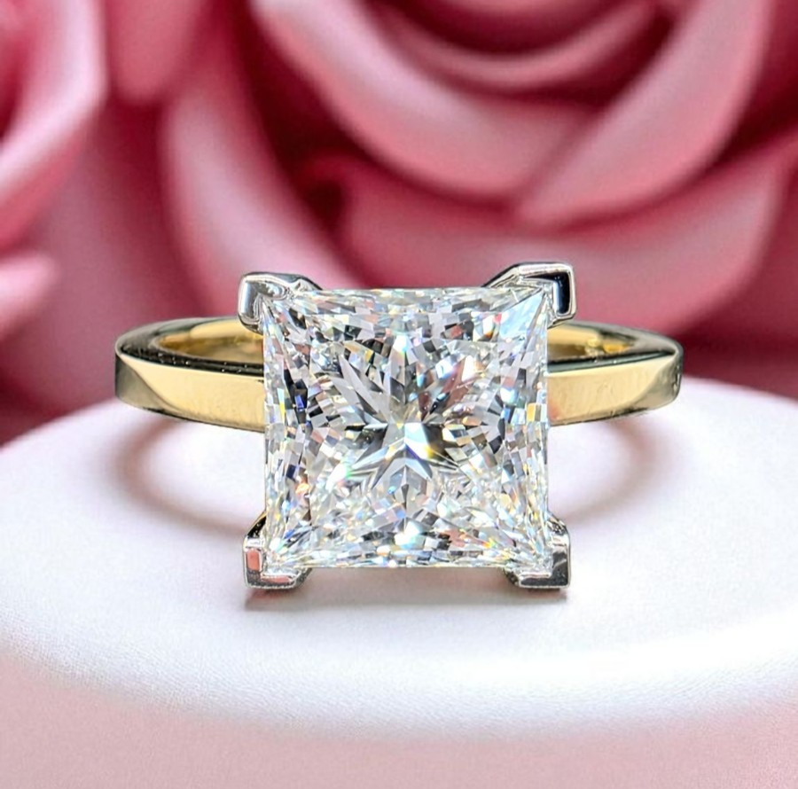 3.00 Carat E VS1 Princess Cut Lab Grown Diamond Engagement Ring 14K Two Tone IGI