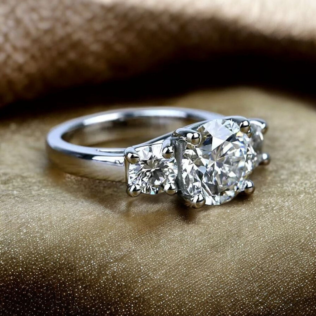 3.00 Ct D VS1 Lab Grown Round Diamond 3 Stone Engagement Ring IGI 14k