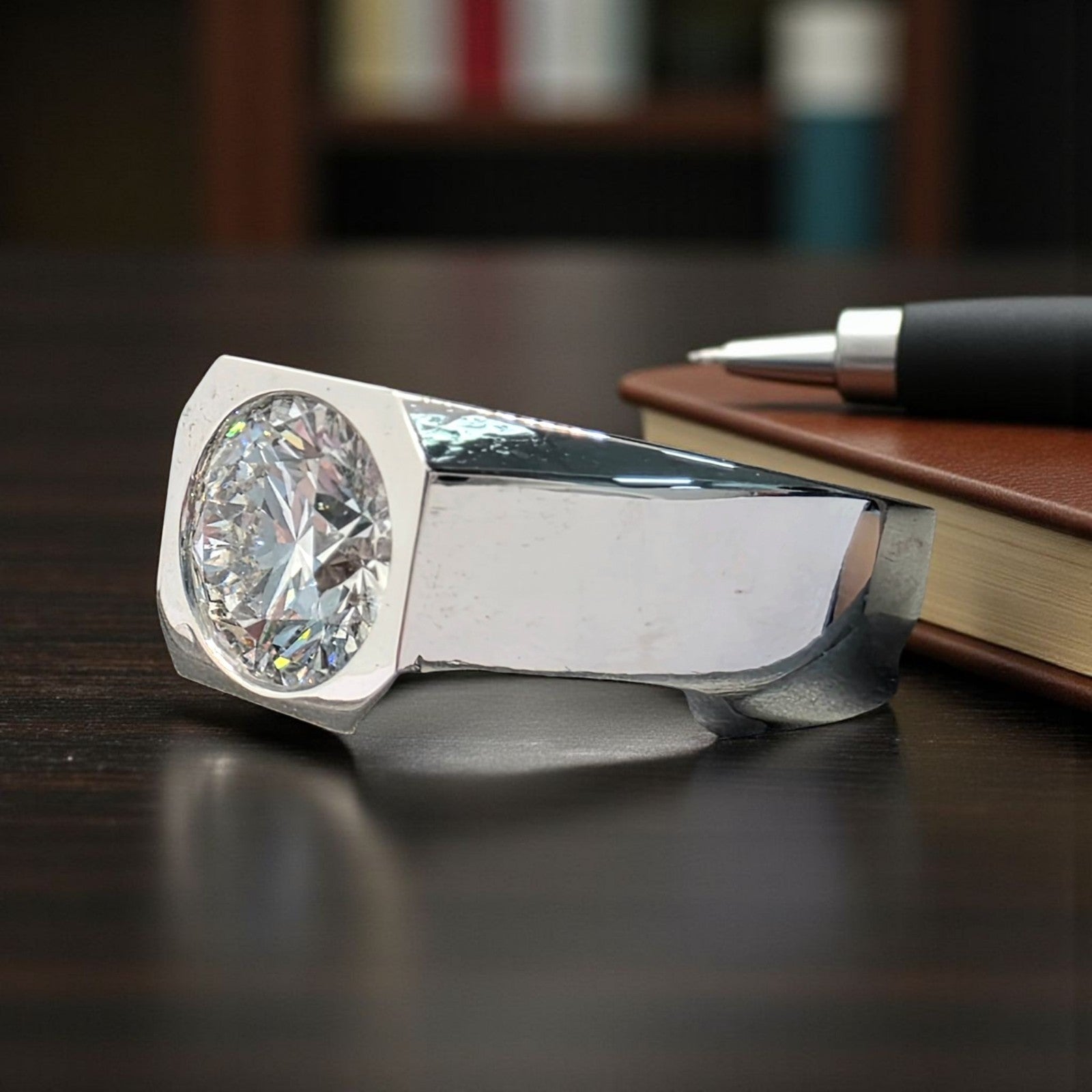 4.00 Ct D VS1 Lab Grown Round Diamond Men's Ring 14k White IGI Certified