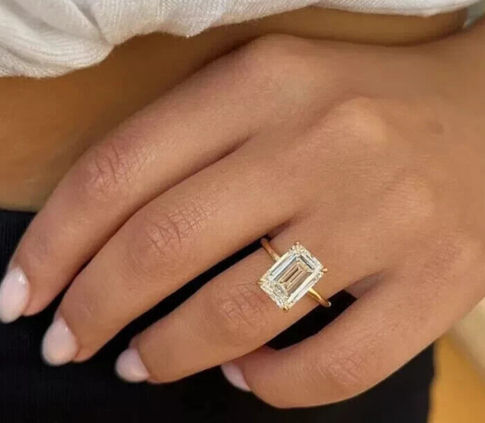 3.00 Carat F VVS 14k Yellow Emerald Cut Lab Grown Diamond Ring IGI Certified