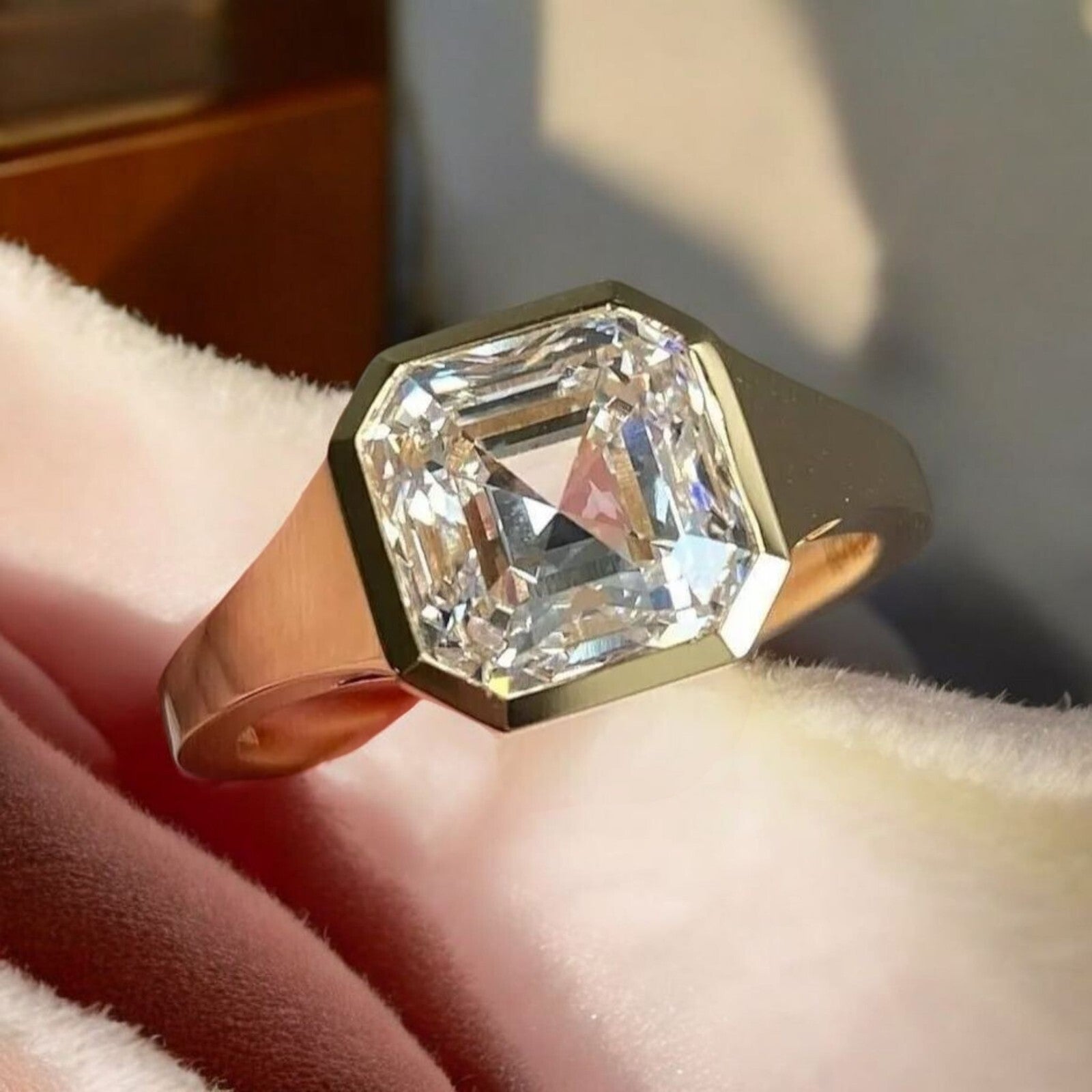 3.00 Ct Lab Grown Asscher Cut Diamond D VS1 Men's Ring 14k Yellow IGI Certified