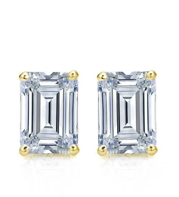 4 Ct Basket Set Emerald Cut E VVS2 Lab Grown Diamond Stud Earrings 14K Gold IGI