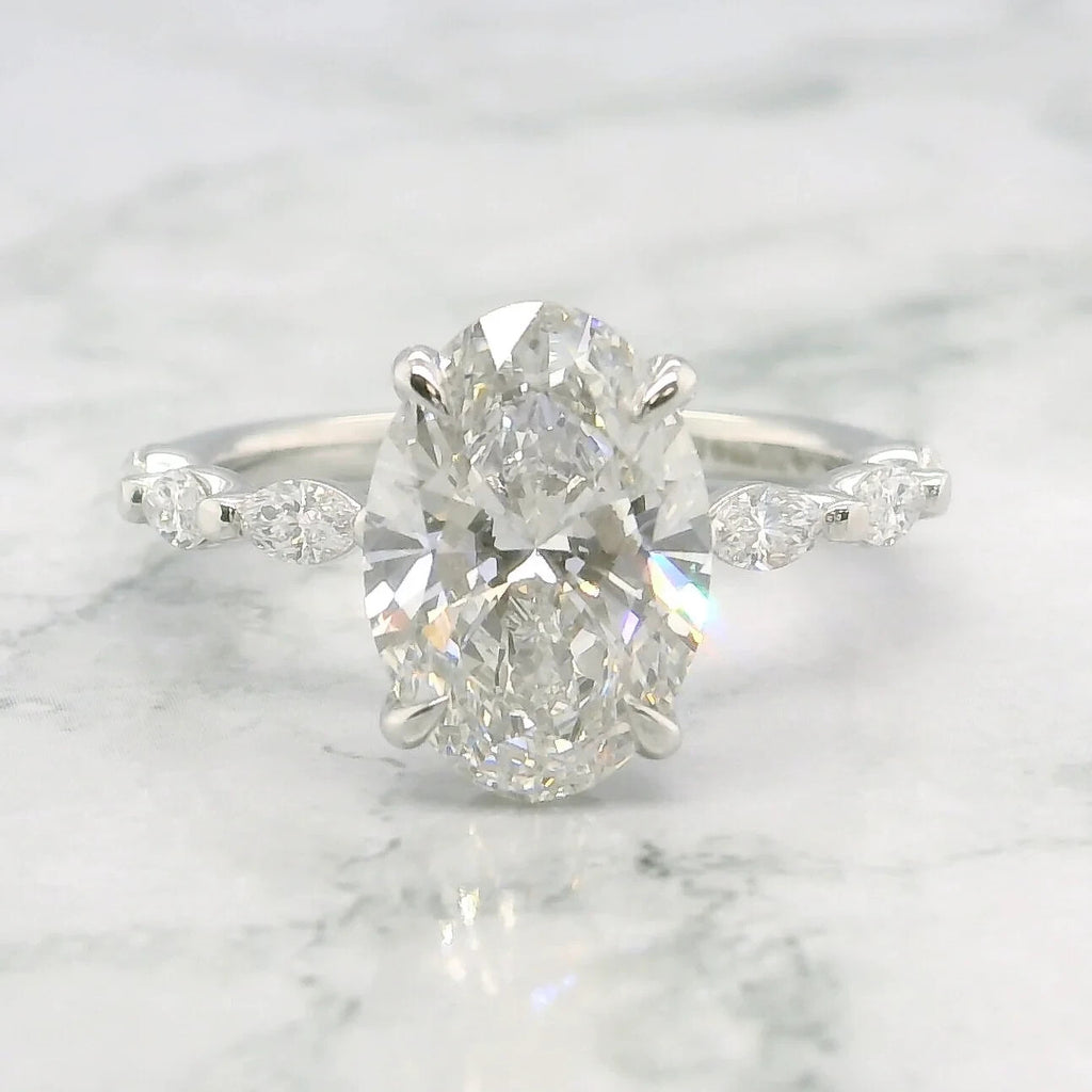 2.60 Ct D VS1 Lab Grown Oval Diamond Engagement Ring IGI Certified 14k White