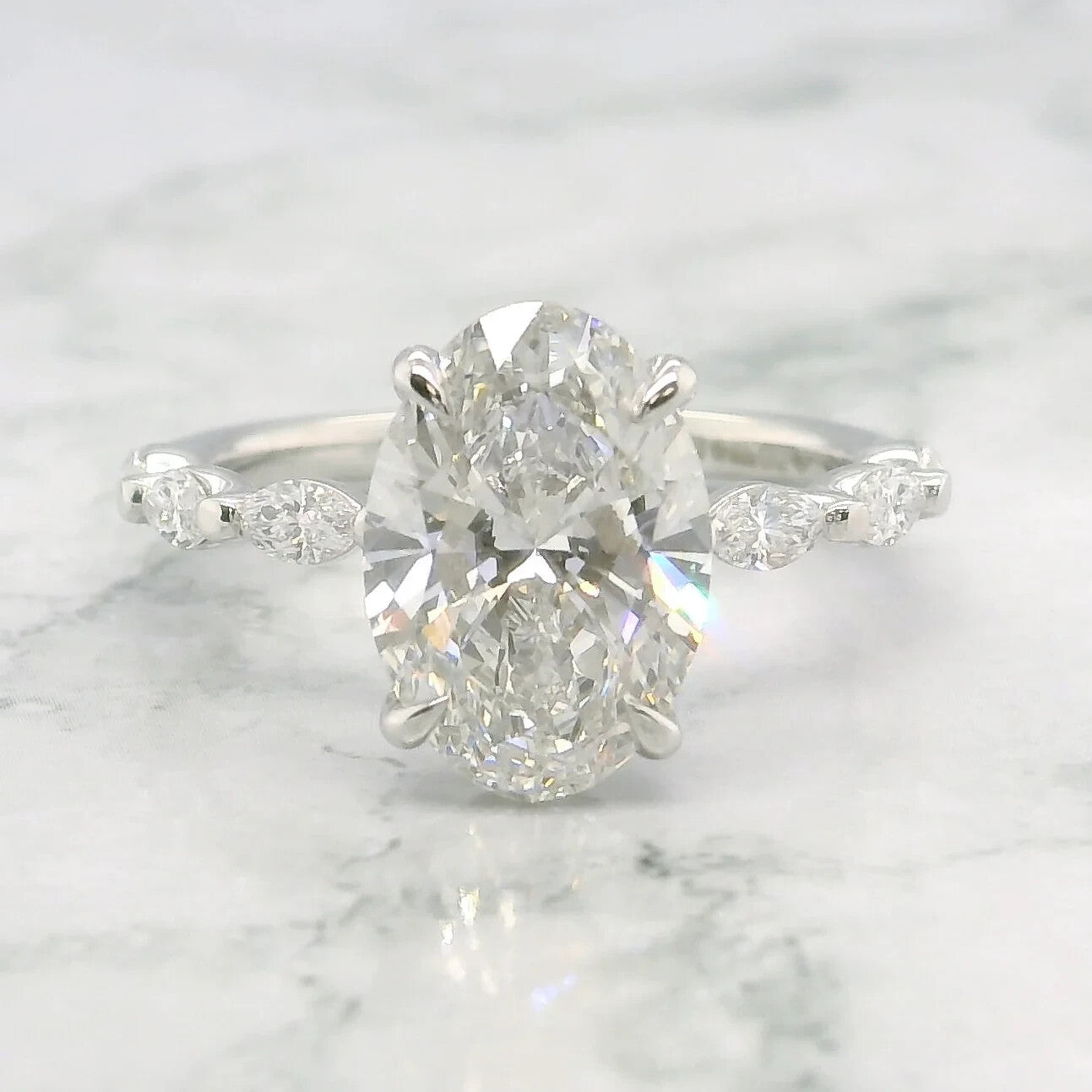 2.60 Ct D VS1 Lab Grown Oval Diamond Engagement Ring IGI Certified 14k White