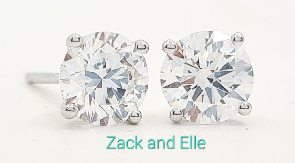 2.00 Ct E VS1 Round 4 Prong Lab Grown Diamond Stud Earrings IGI Certified 14k