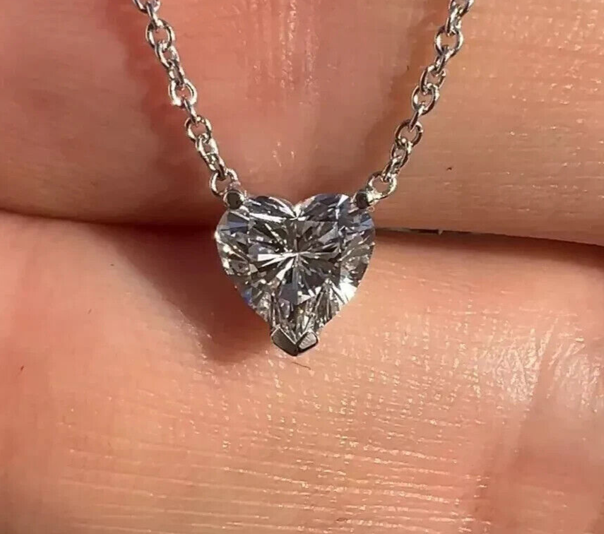 2 Ct E VVS2 Lab Grown Heart Diamond Pendant 14k White Gold IGI Certified