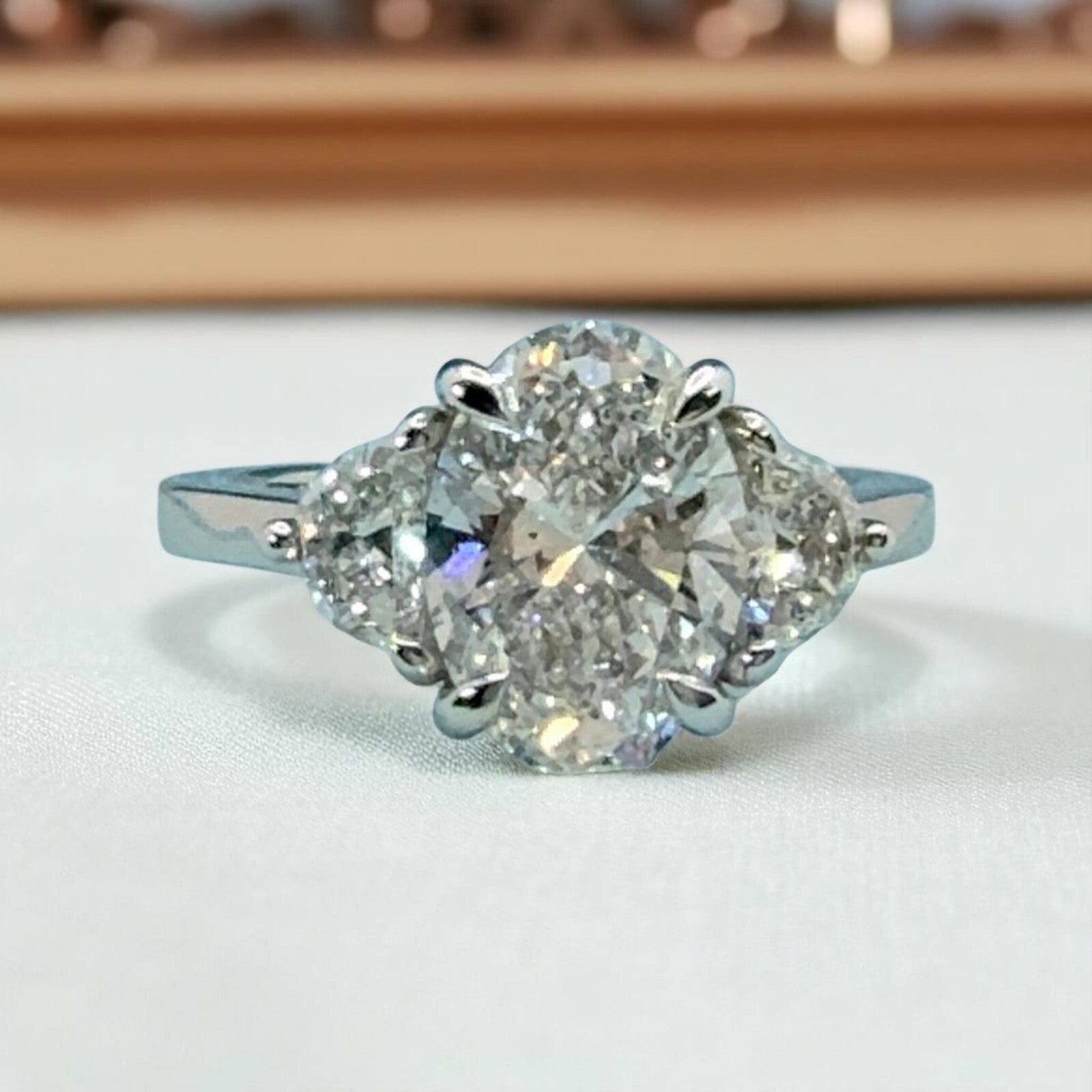 3.50 Ct D VS1 Oval Lab Grown Diamond 3 Stone Ring IGI Certified 14k Yellow Gold