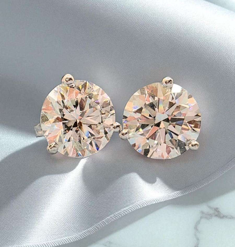 2 Ct Round 3 Prong D/F VVS-VS Lab Grown Diamond Stud Earrings 14k Gold Push Back
