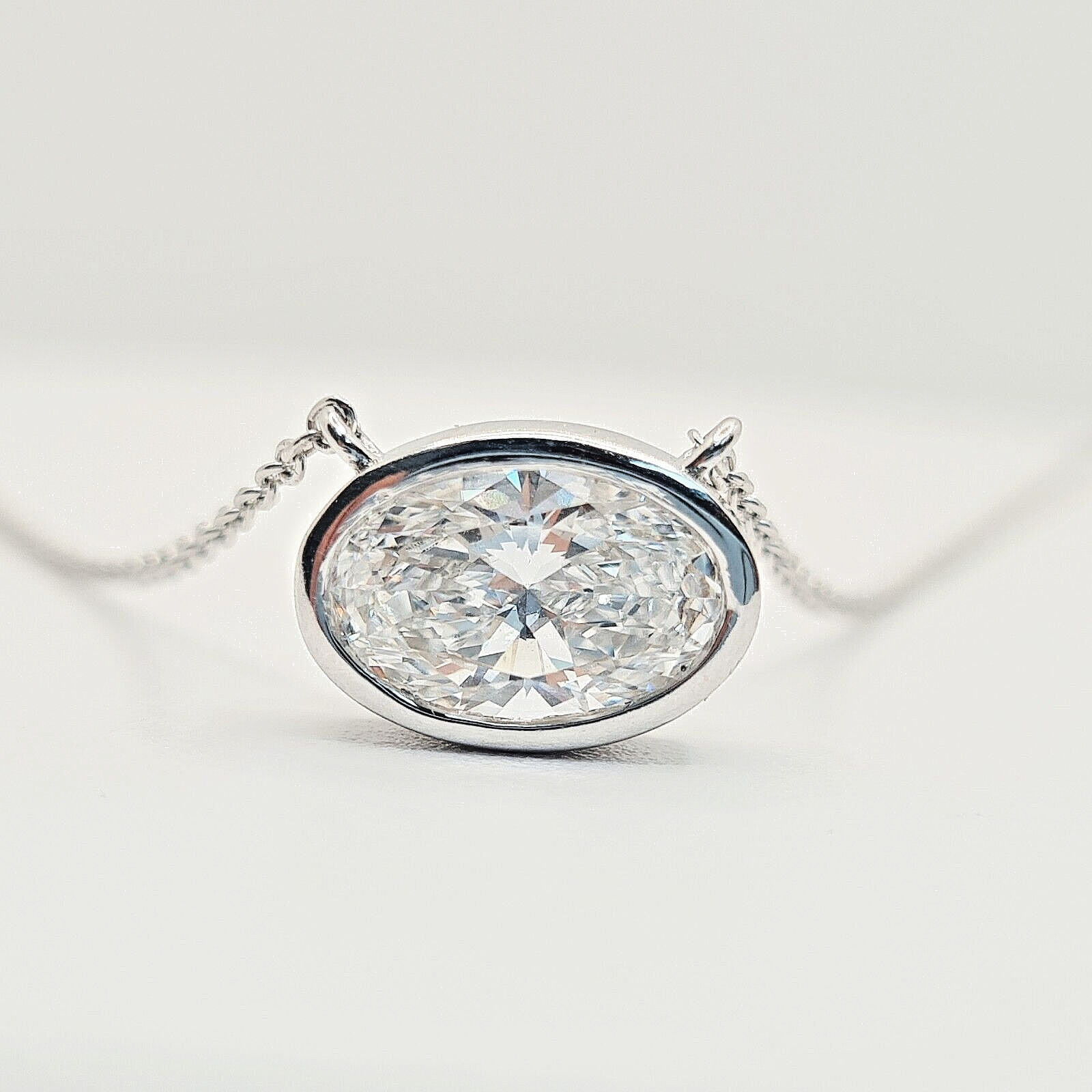 2.00 Ct E VS1 Oval Lab Grown Diamond Pendant 14k White Gold IGI Certified