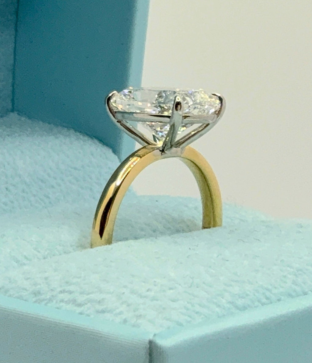 4.00 Carat Cushion E VS1 14k Yellow Lab Grown Diamond Ring IGI Certified